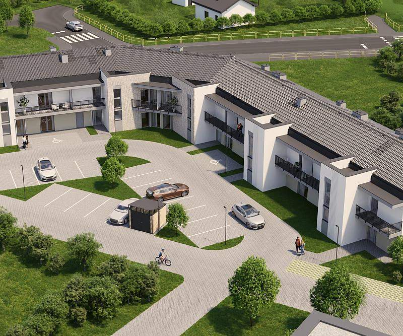 Osiedle wyróżnia się minimalistyczną architekturą, jasną elewacją oraz starannie dobranymi detalami wykończeniowymi.